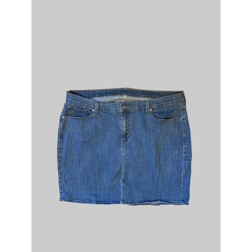 Levi Denim Jean Skirt 22W Women Stretch Blue Waist 42 in Length 21 in Front Slit - Picture 8 of 9